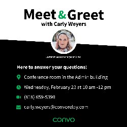 Meet & Greet Carly Weyers of Convo 2/23 @ 10am